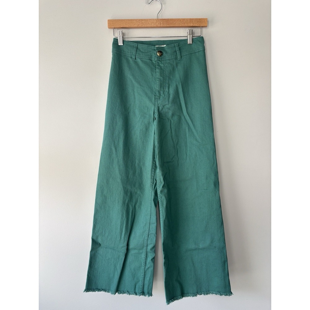 Billabong Free Fall High Waisted Wide Leg Raw Hem Twill Pants Green 27 - Picture 4 of 10
